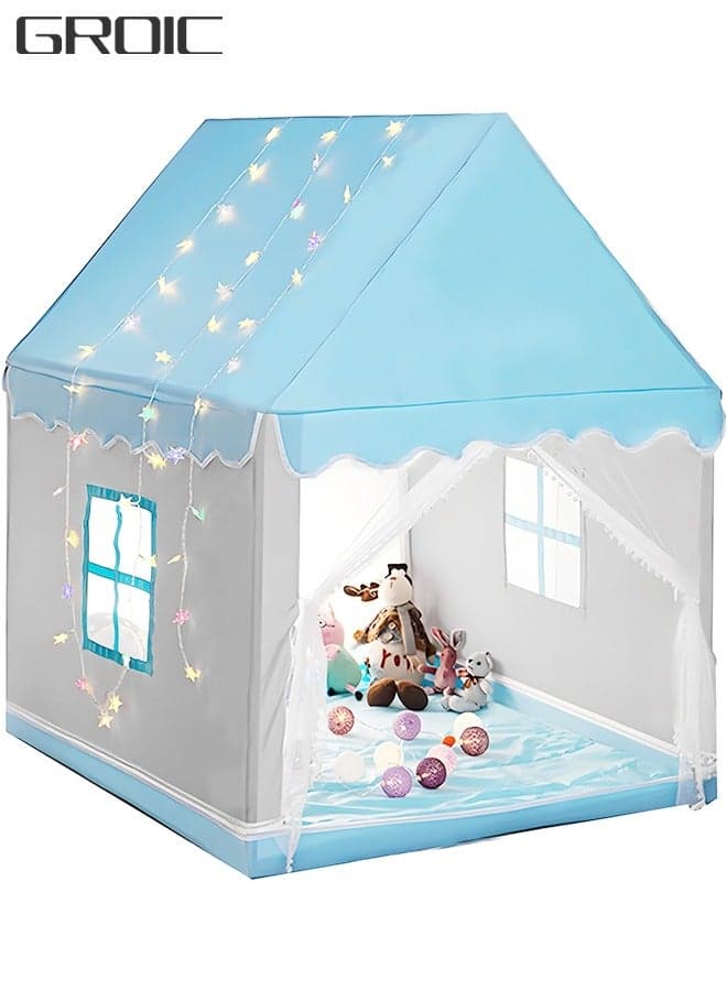 Kids Play Tent Playhouse with Star Lights, Large Fairy Playhouse with Star Lights Fairy Play House Indoor and Outdoor Toddler Tent, Easy Setup Gift for Children 53"x 37"x 49", Blue