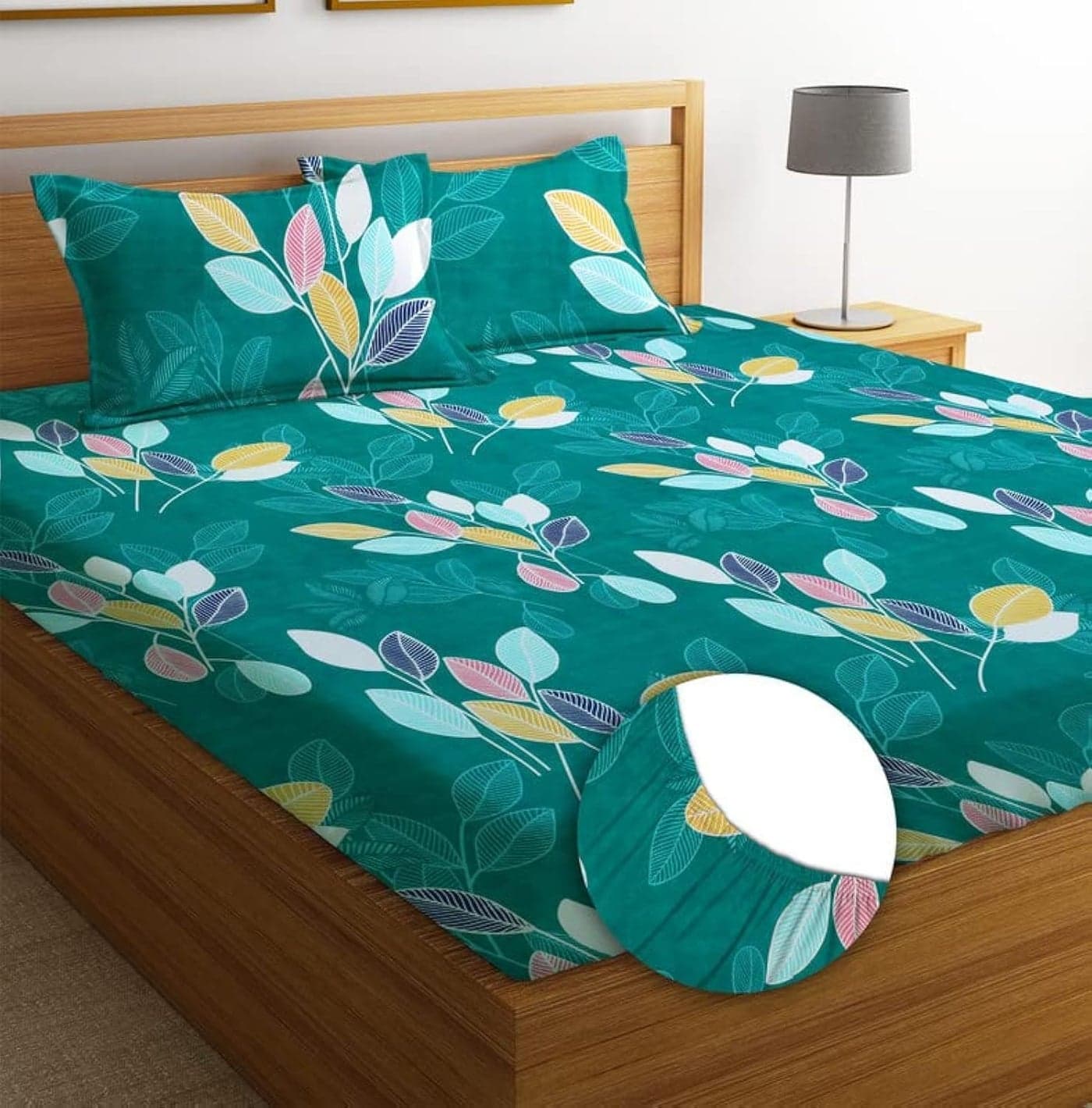 BSB HOME Premium Cotton All Round Elastic Fitted Bedsheets with 2 Pillow Covers | Double Bed with Longlasting 180 TC Supersoft Wrinklefree | for 78x72+10 Mattress (Floral, Dark Green)