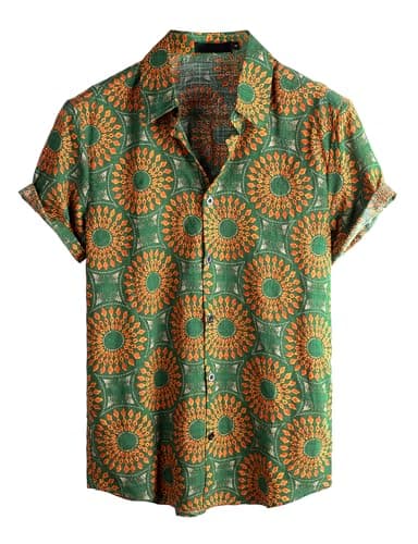 VATPAVE Mens Casual Hawaiian Floral Shirts Short Sleeve Button Down Tropical Shirts Beach Summer Shirts Large Green Yellow