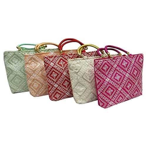 Purple Pink New Lucknowi Potli Bags For Return Gifts For Women Potli Purse for Return Gifts, Mehandi, Potli Pouches for Baby Shower, Ladies, Potli Bags for Gifting Haldi, Wedding (Pack Of 24 Pcs)