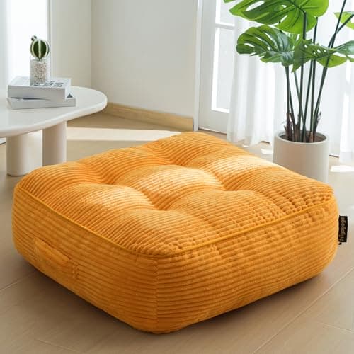 8" Washable Floor Pillow Cushion for Adults, Meditation Cushion Pillow, Large Square Floor Sitting, Removable Tufted Corduroy Cover, for Tatami Living Room or Yoga, 22x22 Inch, Machine Washable