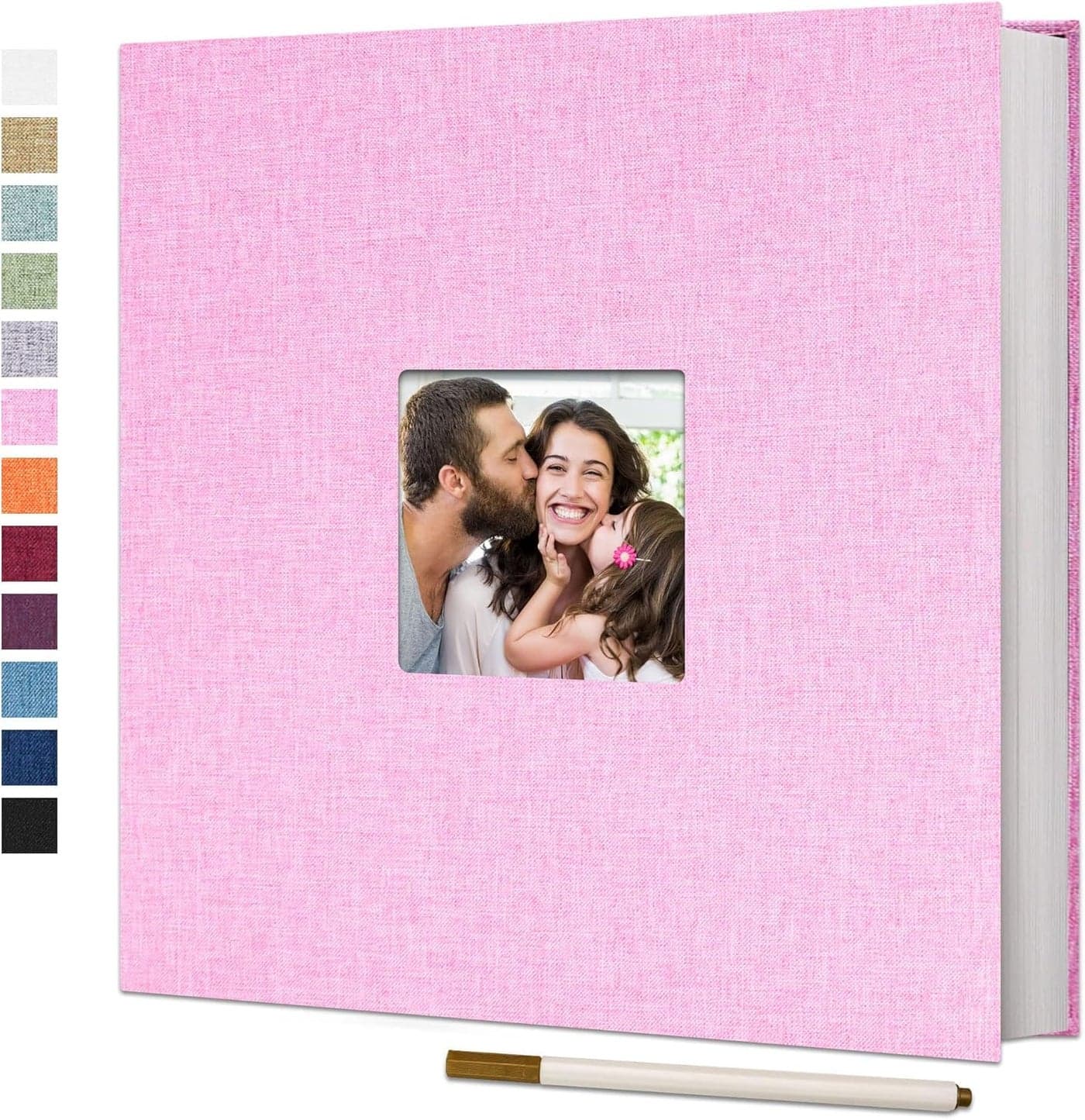 Vienrose Self Adhesive Photo Album 11"x10.6" – 40 Pages Scrapbook Album for 4x6, 8x10 Pictures – Linen Cover – Pink