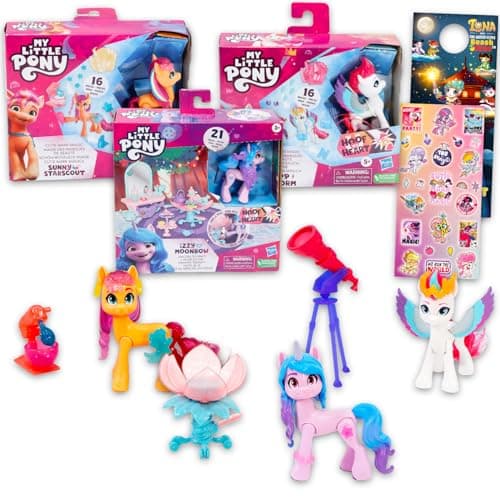 My Little Pony Toy Figures Set for Girls Bundle with 2 MLP Cutie Mark Magic Dolls and Izzy Unicorn Tea Party with Accessories Stickers More My Little Pony Figurine for Kids