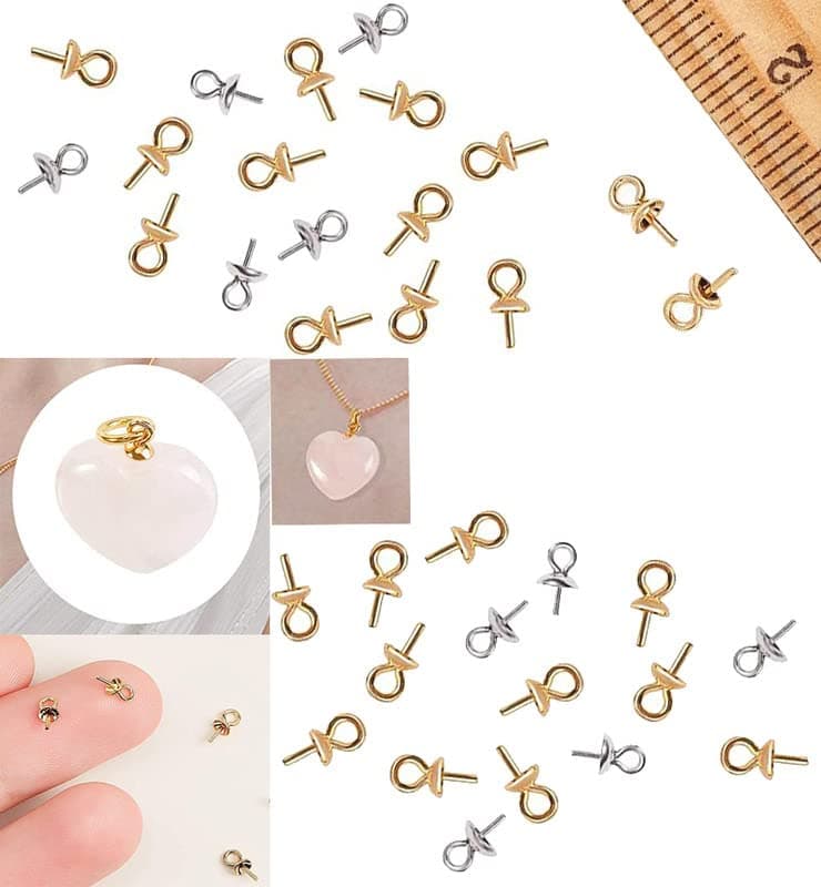DIY Crafts 50 Pcs, Gold, As Image 1.5mm Small Hole Stainless Steel Cup Pearl Screw Eye Pin Bail Peg Pendants for Half Drilled Beads Jewelry (50 Pcs, Gold)