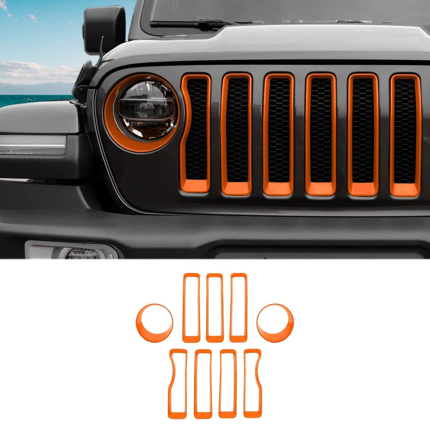 SQQP Grille Grill InsertHeadlight Turn Light Cover Compatible with 20182023 Jeep Wrangler JL JLU SportSport S OnlyNot for SaharaRubicon 4xeOrange