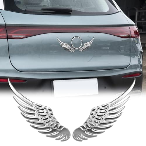 Middrivr 1Pair 3D Angel Wings Emblem, Auto Car Badge Decals, Car Exterior Emblems Badge for Fender Bumper Decoration, Universal Car Accessories for Jeep Dodge Chevy Nissan Ford Honda Toyota