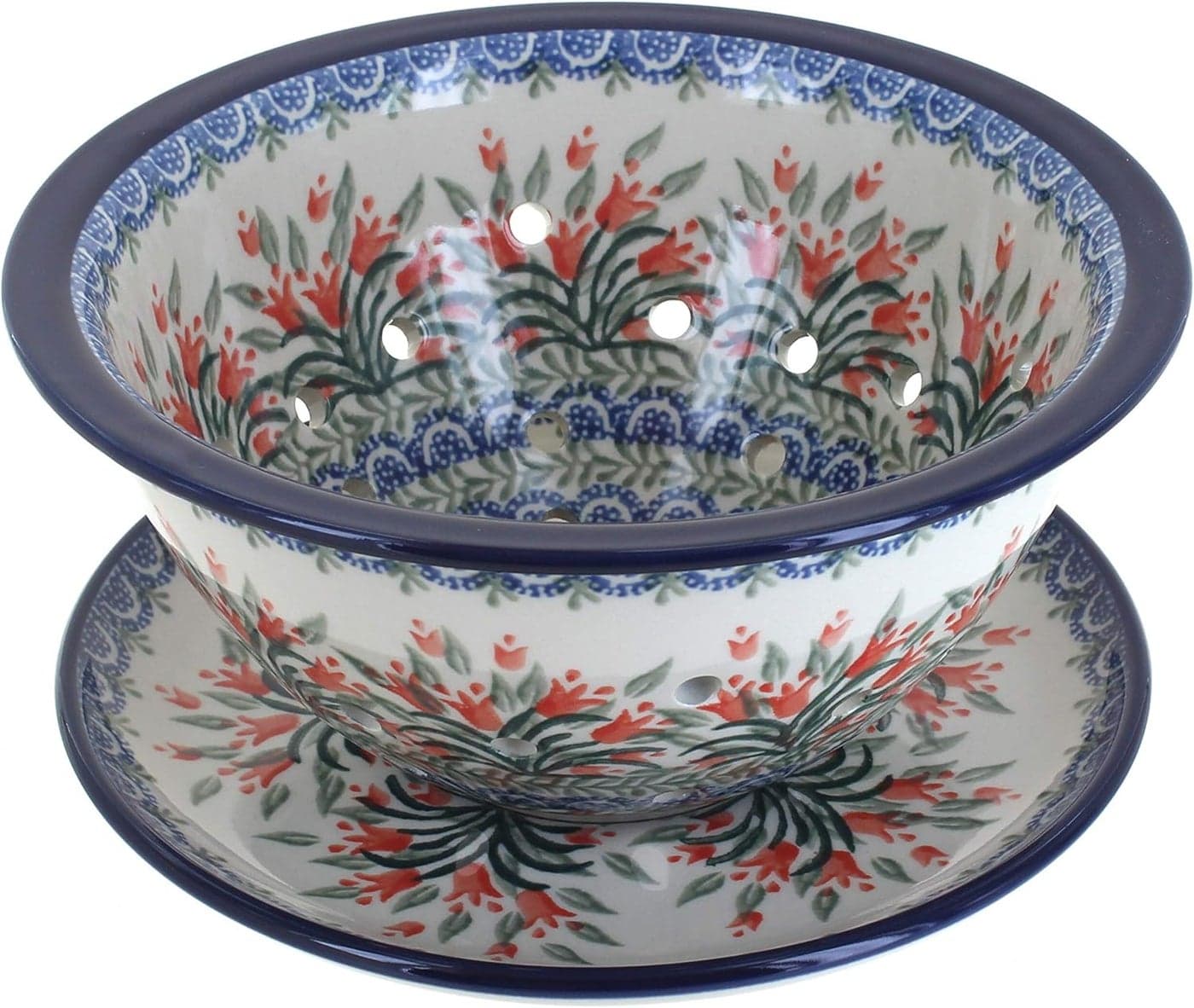 Blue Rose Polish Pottery Spring Tulip Berry Bowl Plate