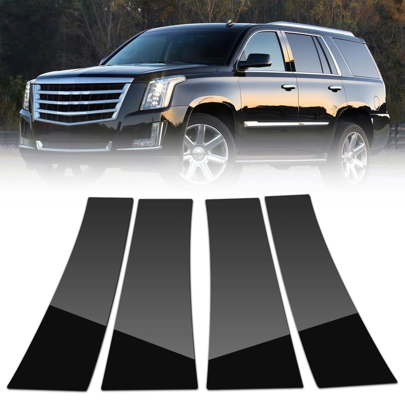 ACLONG Stainless Steel Pillar Posts Door Window Trim Fit for Cadillac Escalade 2007 2008 2009 2010 2011 2012 2013 2014 Glossy Black Anti Scratch Stickers B Pillar Trim Moldings Cover Set Set of 4