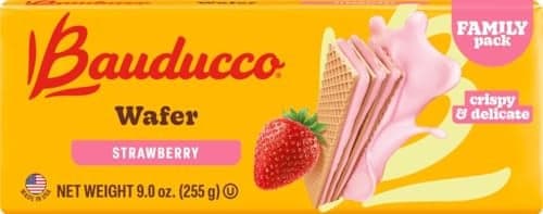 Bauducco Strawberry Wafers - Crispy Wafer Cookies With 3 Delicious, Indulgent, Decadent Layers of Strawberry Flavored Cream - Delicious Sweet Snack or Dessert - 9.0 oz (Pack of 1)