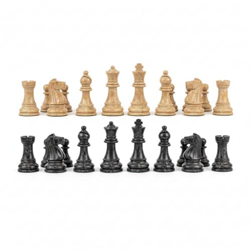 OceanicX Handcrafted Premium Marble Chess Pieces Set Elegant 32Piece Replacement for 1215 Inch Chess Boards Storage Box Black and Onyx