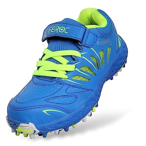 FEROC Flower Rubber Sole Kids Cricket Shoes (5 UK, Blue)
