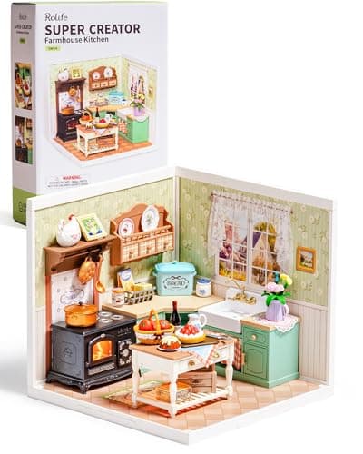 Rolife Super Creator Kits Tiny House Building Blocks for Little Dolls DIY Plastic Mini House Model Building Kits for Teens Aged 14 DIY CraftsHobbies for AdultFarmhouse Kitchen
