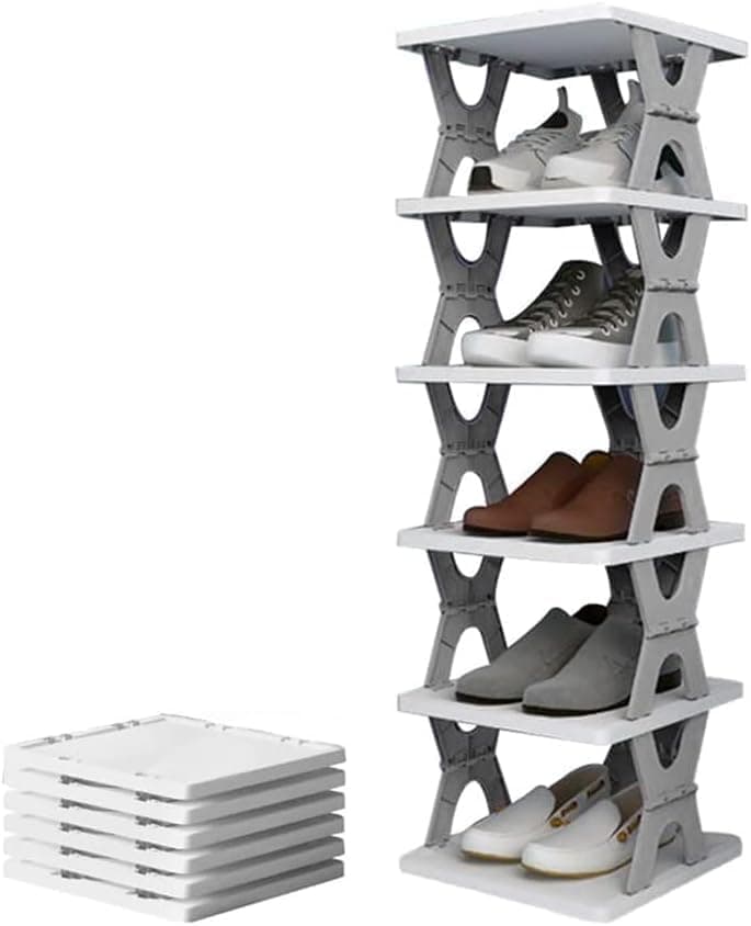 ZUGAD Shoe Rack Foldable Collapsible Heavy Duty Plastic Shelf Storage Footwear Corner Tier Stand Shoe Tower Entryway Bedroom Shoes Books Office Room and Kitchen 6 Layer 1Pcs Multicolor