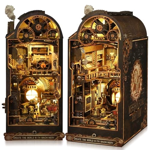 CRIOLPO Book Nook Kit DIY Miniature House with Sensor LED 3D Wooden Doll House Bookshelf Insert for Adults Creative Gift for Book Lovers and Family Machinic Throb
