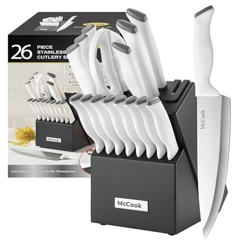McCook Knife Sets, German Stainless Steel Kitchen Knife Block Sets with Built-in Sharpener