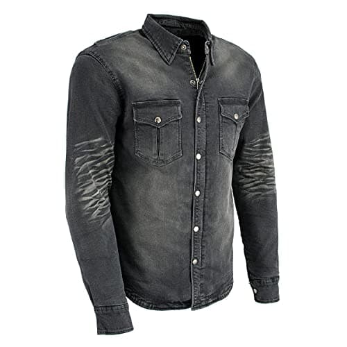 Milwaukee Leather MPM1620 Men's Black Flannel Biker Shirt with CE Approved Armor - Reinforced w/Aramid Fibers - X-Large