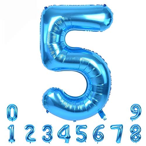 TONIFUL 40 Inch Blue Large Numbers Balloon 09 Foil Mylar Big Number 5 Balloon Digital 5 for 2026 Graduation New Year Eve Birthday PartyWedding Bridal Shower Engagement Photo Shoot Anniversary