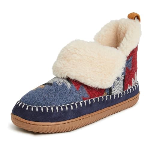 Dearfoams Women's Alpine Moritz Outdoor Arch Support House Shoe Bootie Slipper, Navy Multi, Small