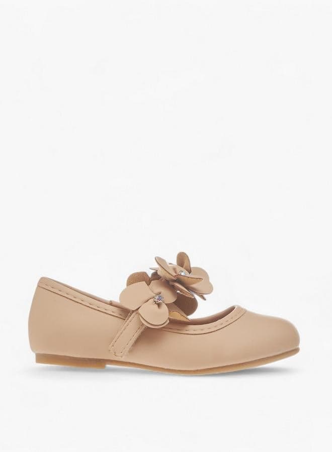 Flora Bella Floral Applique Ballerina Shoes With Hook And Loop Closure
