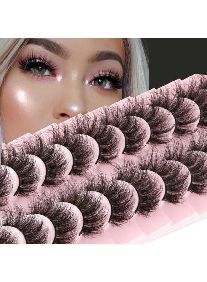 Mink Lashes False Eyelashes Dramatic Fluffy Mink Lashes Wispy 19 MM Curly Natural Look 3D Fake Eyelashes 10 Pairs Pack