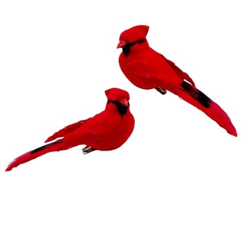 2pcs Red Bird Decor Artificial Red Cardinal Birds Artificial Birds Christmas Cardinal Birds for Tree Flower Floral Arrangements Yard Patio Wreath Designs