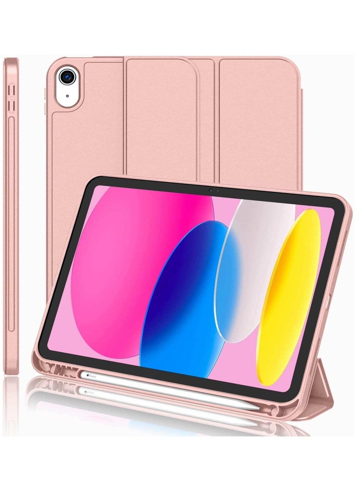 Trifold Stand Smart Case for New iPad 10.9 Inch (10th Gen 2022) with Pencil Holder - Soft TPU Back, Auto Wake/Sleep - Rose Gold