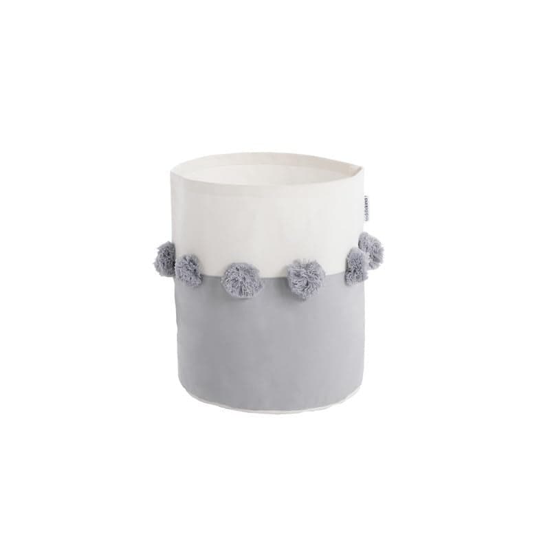 Organic Cotton Nursery Storage Bins with Pom Pom Accents Small 9 x 10 Ideal for Baby Registry Stylish and Versatile Fabric Baskets for Toys Diapers and More Stone Gray