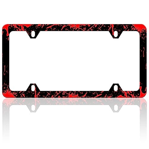 Blood Splattered Black License Plate Frame Funny License Plate Frames Auto Accessory Bracket Stainless Steel License Plate Holder with Screws for Women Men 6x12 Inch 4 Holes