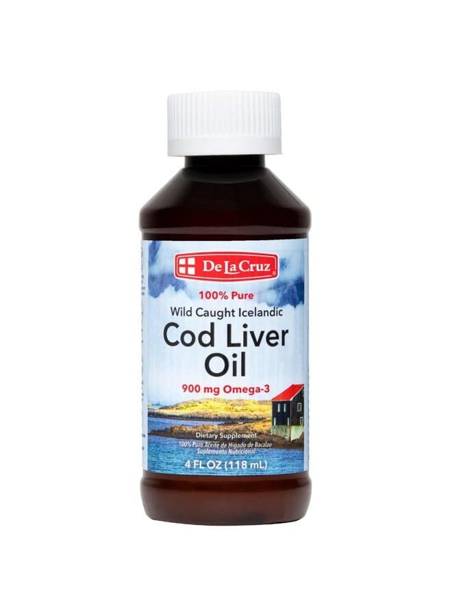Cod Liver Oil Liquid - Pure Wild-Caught Icelandic Fish Oil 4 FL OZ (118 mL)