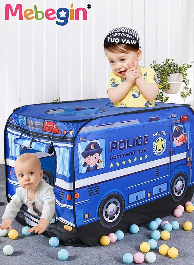 Police Car Style Pop-up Play Tent for Kids with 50 Sea Balls and 1 Storage Bag, Creative Playhouse with Sunroof and Roll-up Door, Easy to Set up, Fun Pretend Play, Great for Indoor Playrooms, Outdoor Picnics and On-the-go Fun, 112*70*75cm
