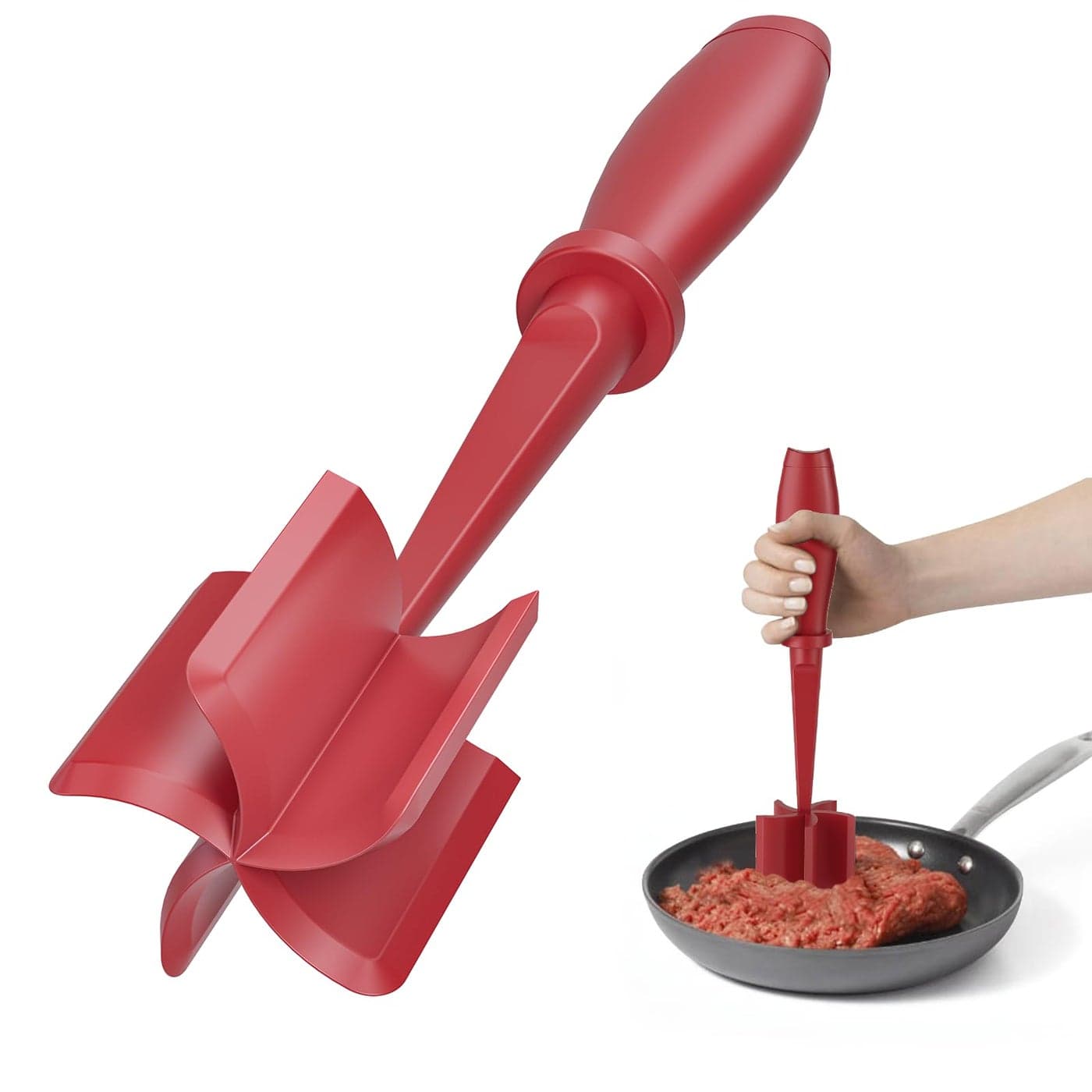 Meat Chopper Upgrade Hamburger Smasher Premium Heat Resistant Meat Masher for Ground Beef Ground Turkey and More Non Stick Mix GrinderRed