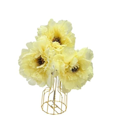 CURATED CART 3-Piece Yellow Peony Artificial Silk Big Flower Bouquet - Ideal Wedding & Party Decor, Cake & Anniversary Centerpiece, Home & Office Decoration, Indoor Floral Arrangements