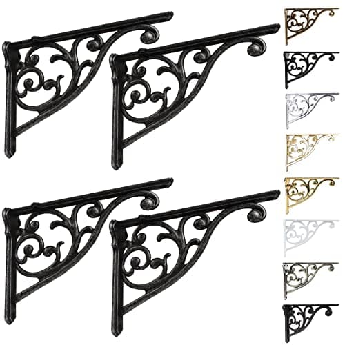 Cast Iron Gray Shelf Brackets 7.87x5.6x1.7 Inch 4 Pack Heavy Duty Antique Black Brackets for Shelves Baroque Kitchen Decorative Rack Shelves, Victorian Shelf Brackets.(Iron Gray)