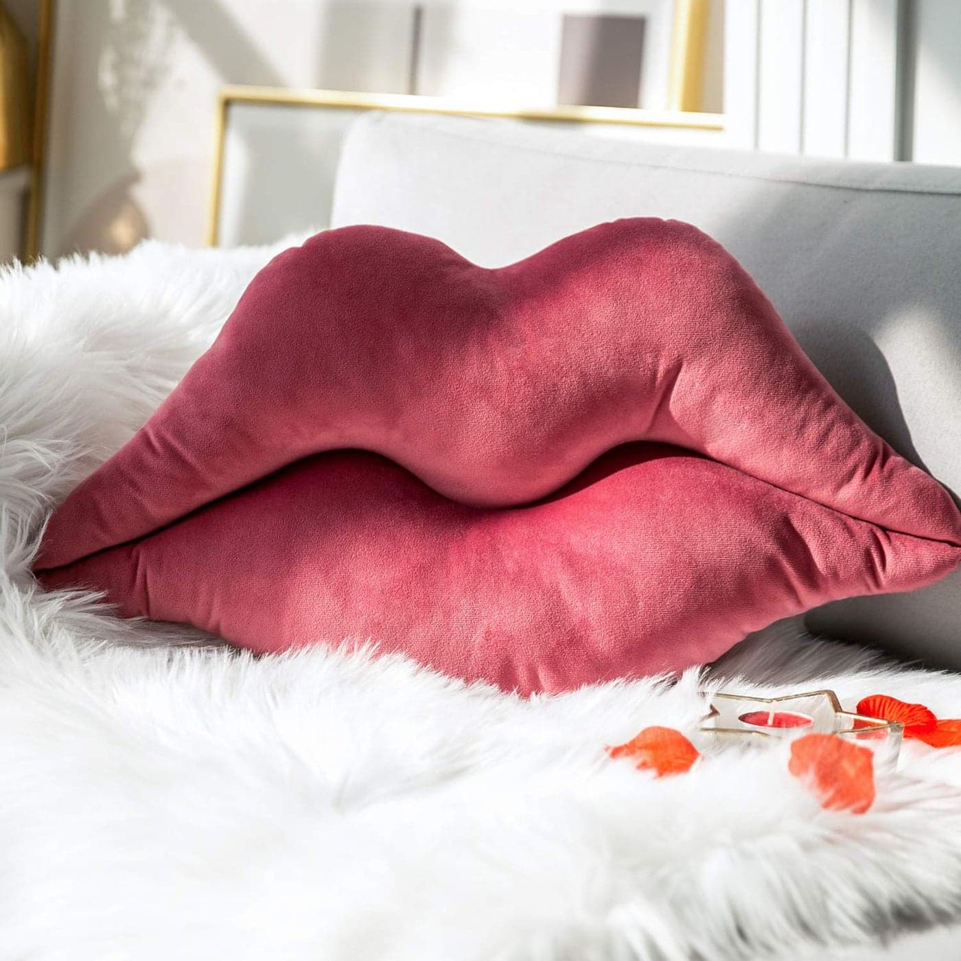 Ashler Lips Throw Pillows Smooth Soft Velvet Insert Included Cushion for Couch Bed Living Room Pink 24 X 12 inches