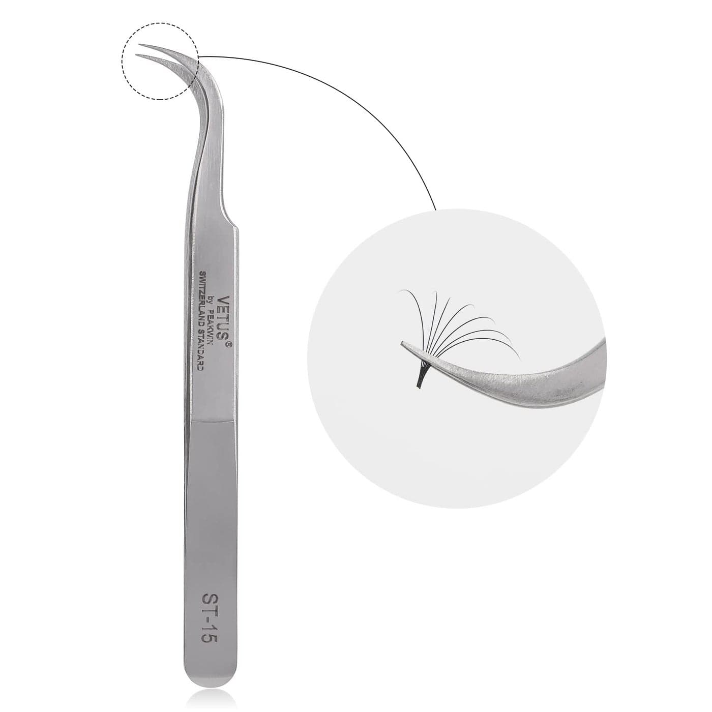 BEYELIAN Eyelash Extension Tweezers Professional Lashes Tweezers for Make Fans Curved Tip Stainless Steel ST15