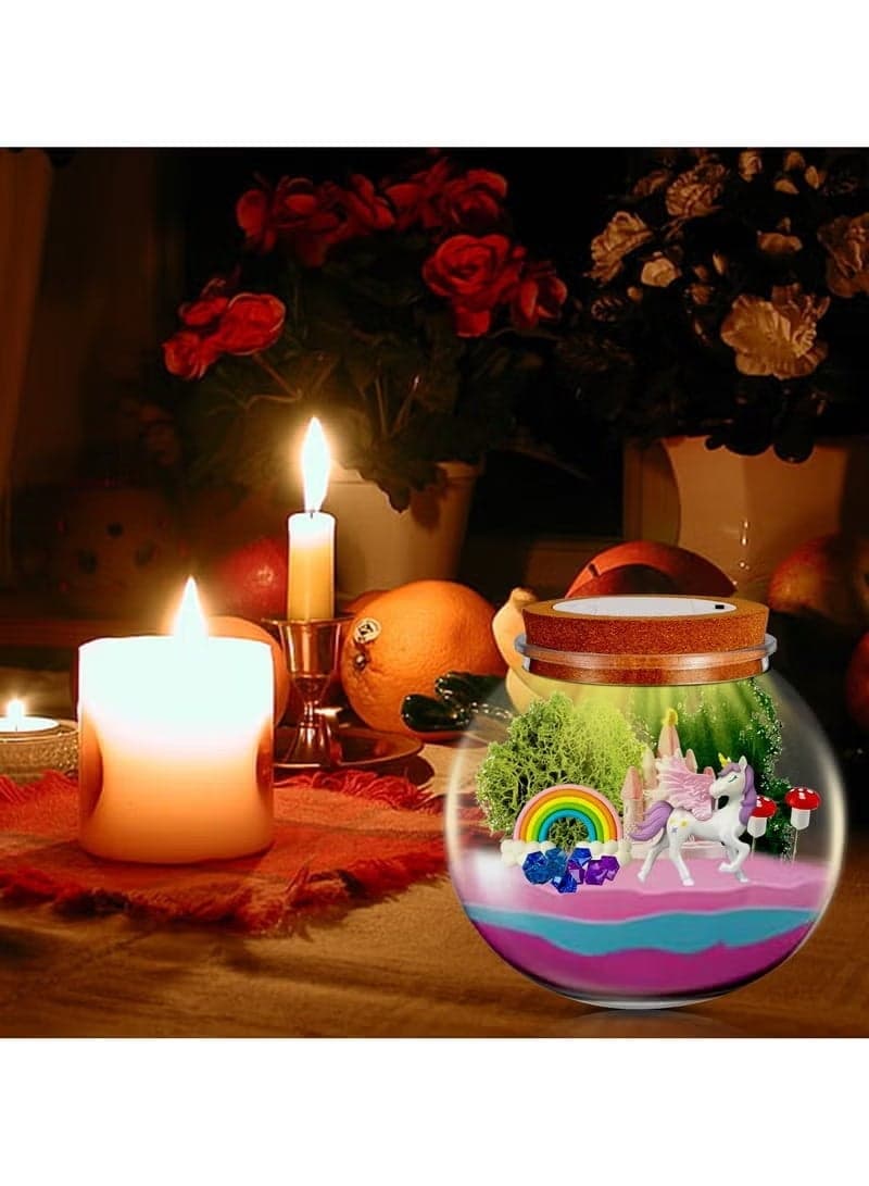Unicorns Terrarium Gifts for Kids Light Up Terrarium Crafts Kit with DIY Moon Lamp Unicorns Toys for Girls Arts and Crafts Night Light Children's Educational Toy LED Light Birthday Gift