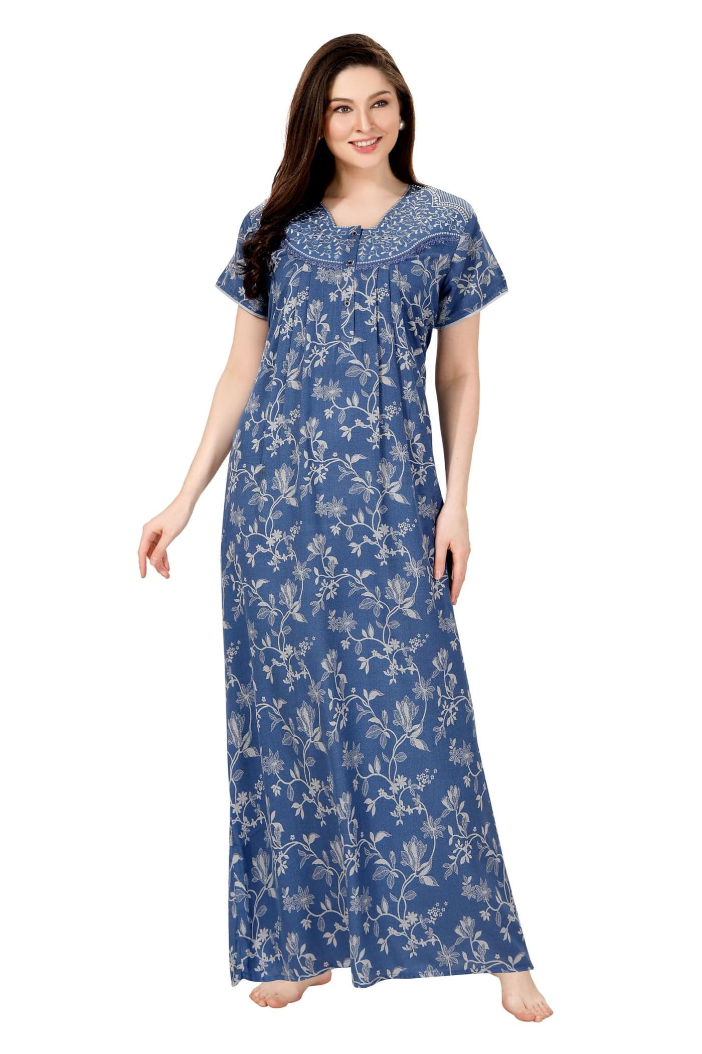 Soulemo Women's Printed Alpine Floor Length Nighty (XL - Bust - 48 - Maya Blue) 1657NXL