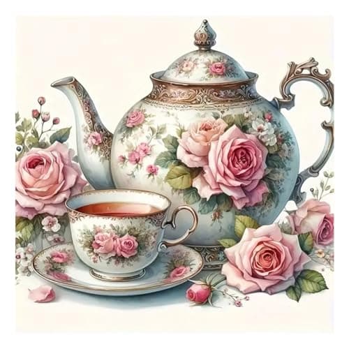 hill froeistung 5D Colorful Teapot Diamond Art Painting Kits for AdultsTeacupFlower Diamond Art for Beginners DIY Full Drill Diamond Art Painting12X12 inch