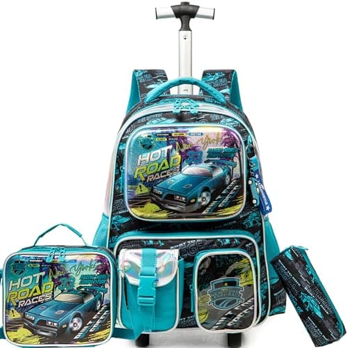 Meetbelify Kids Rolling Backpack with Wheels for Boys Rolling Backpacks with Lunch Box for Elementary School Students 3 in 1 Travel Luggage Suitcase for Boys Age 8-10