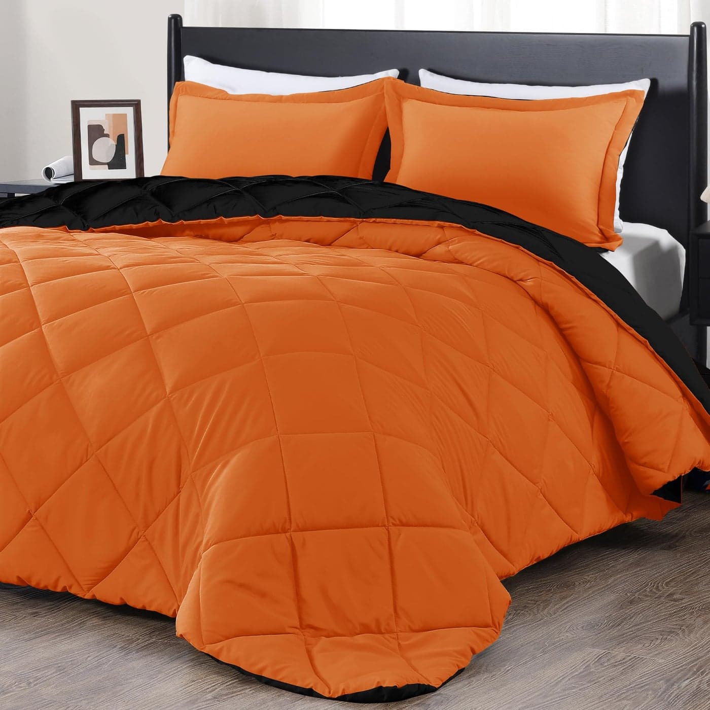 downluxe Twin Comforter Set Orange and Black Twin Comforter Soft Bedding Sets for All Seasons 2 Pieces 1 Comforter 66x92 and 1 Pillow Sham20x26