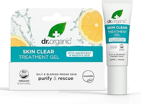 Dr Organic Skin Clear 5 in 1 Treatment Gel Minimise Spots Reduce Redness Salicylic Acid Oily Skin Natural Vegan CrueltyFree Paraben SLSFree Organic 10ml Packaging may vary