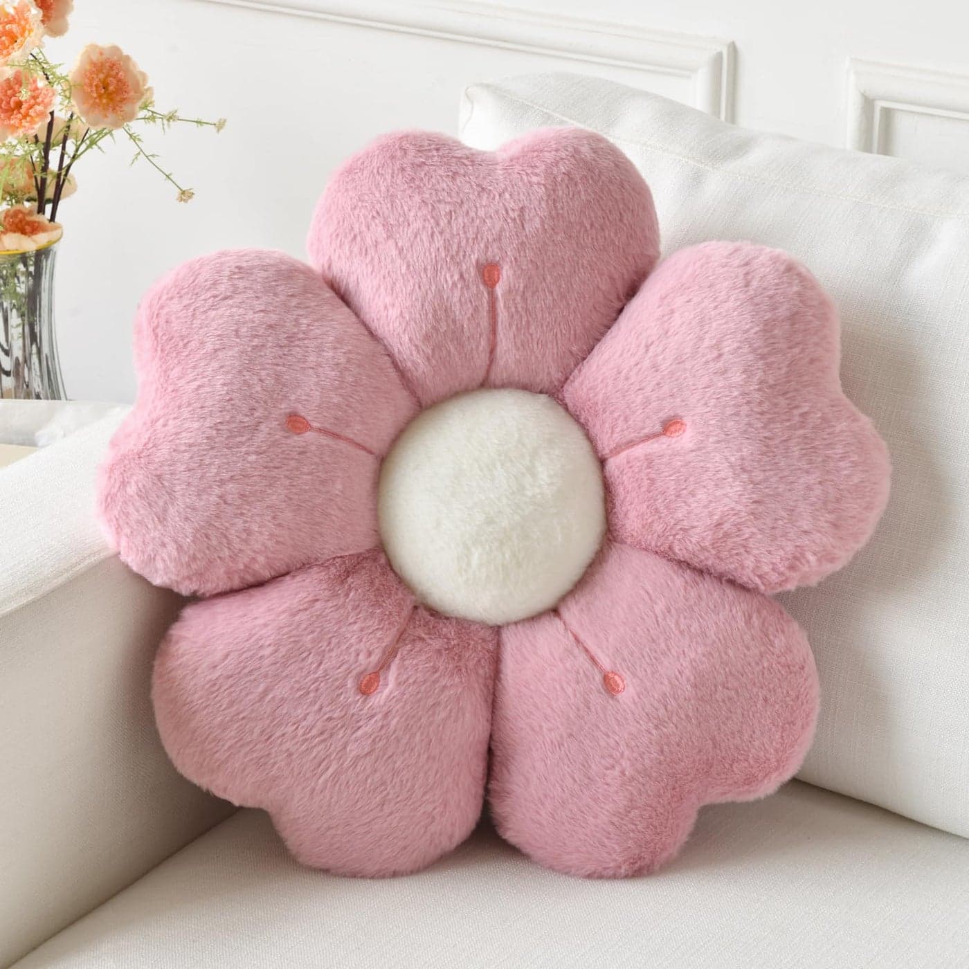 Ddliury Flower Pillow Flower Shaped Pillow Decorative Throw Pillows for Bed Couch Cute Daisy Pillow Dorm Decor Floor Seating Cushion Grey Pink 15 Inches