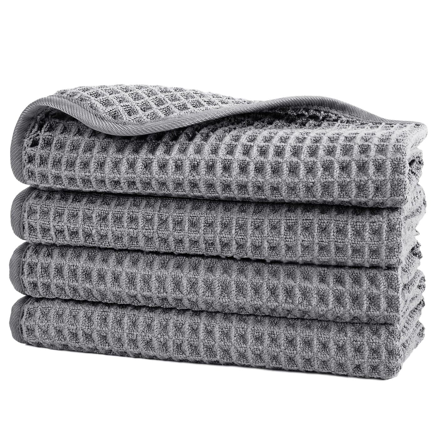 POLYTE Microfiber Lint Free Washcloth Face Towel 13 x 13 in 4 Pack Gray Waffle Weave