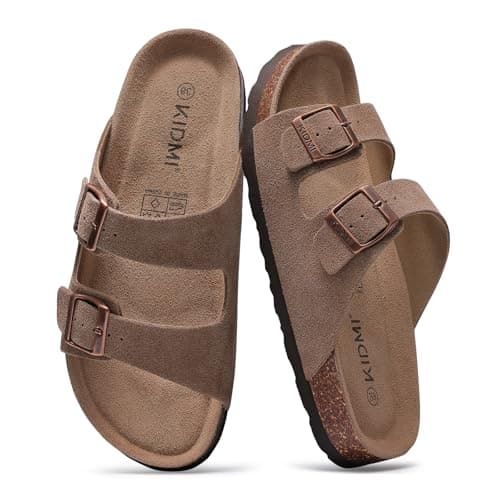 KIDMI Women's Genuine Suede Sandals Cork Footbed Summer Adjustable Slide Sandals Mocha 39 (size 8-8.5)