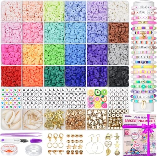 Gionlion 6000 Clay Beads Bracelet Making Kit Friendship Bracelet Kits Preppy Beads for Jewellery Making Flat Heishi Bead for Bracelet Arts and Crafts Gifts for Teen Girls