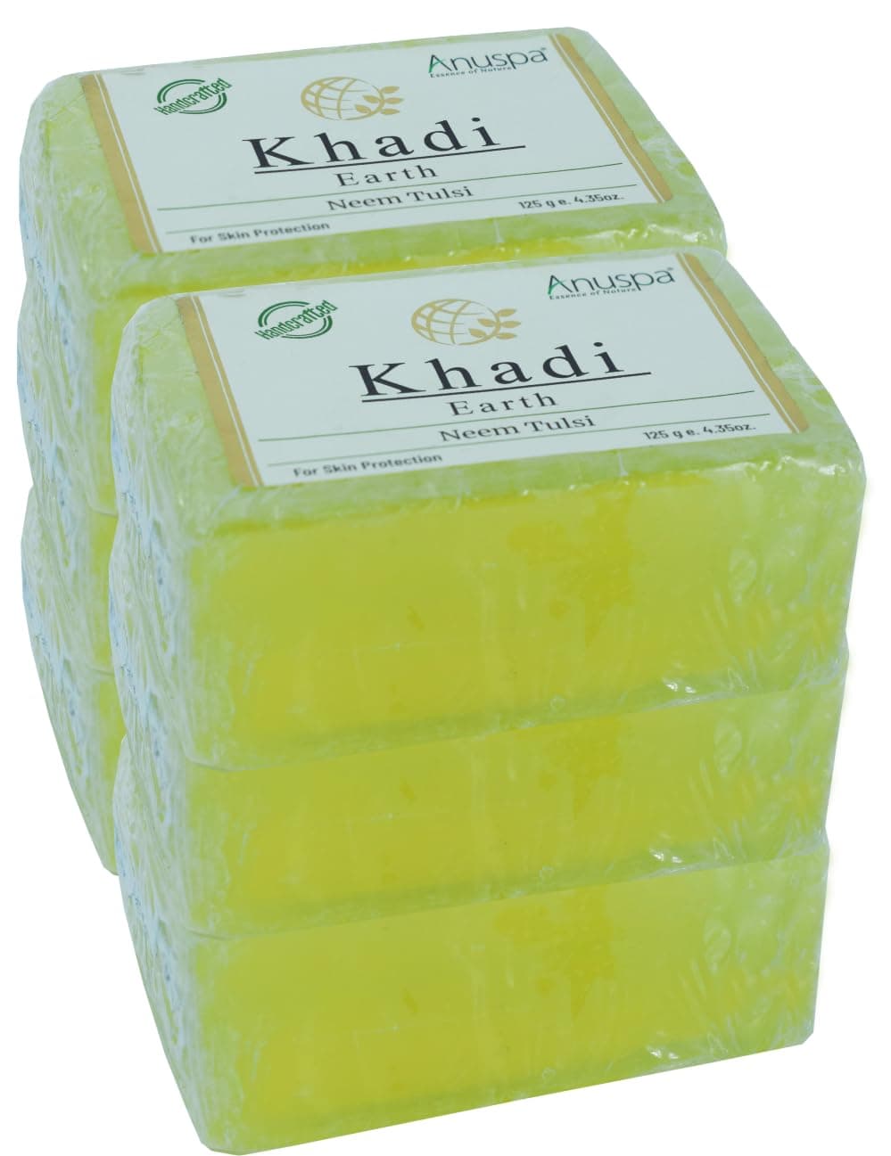 Anuspa Khadi Earth Handcrafted Herbal Neem Tulsi Soaps for Skin protection125g each Pack of 6