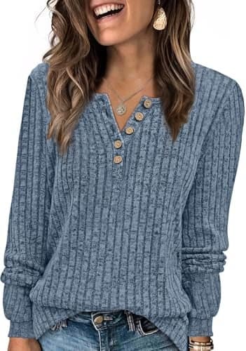 XIEERDUO Women Fall Clothes Long Sleeve Womens Tops Loose Fit Dressy Winter Clothing Trendy Blue L