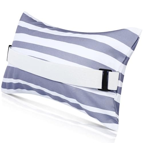 Menkxi 17x10 Inflatable Beach Pillow with Removable Cover Beach Chair Backpacking Pillow with Strap Stripe for Summer Sand Pools Travel VacationsGray White