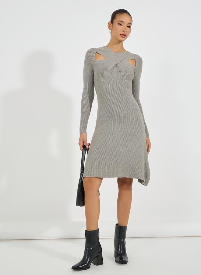 Styli Cut-Out Detail Knitted Sweater Knee Length Dress — S