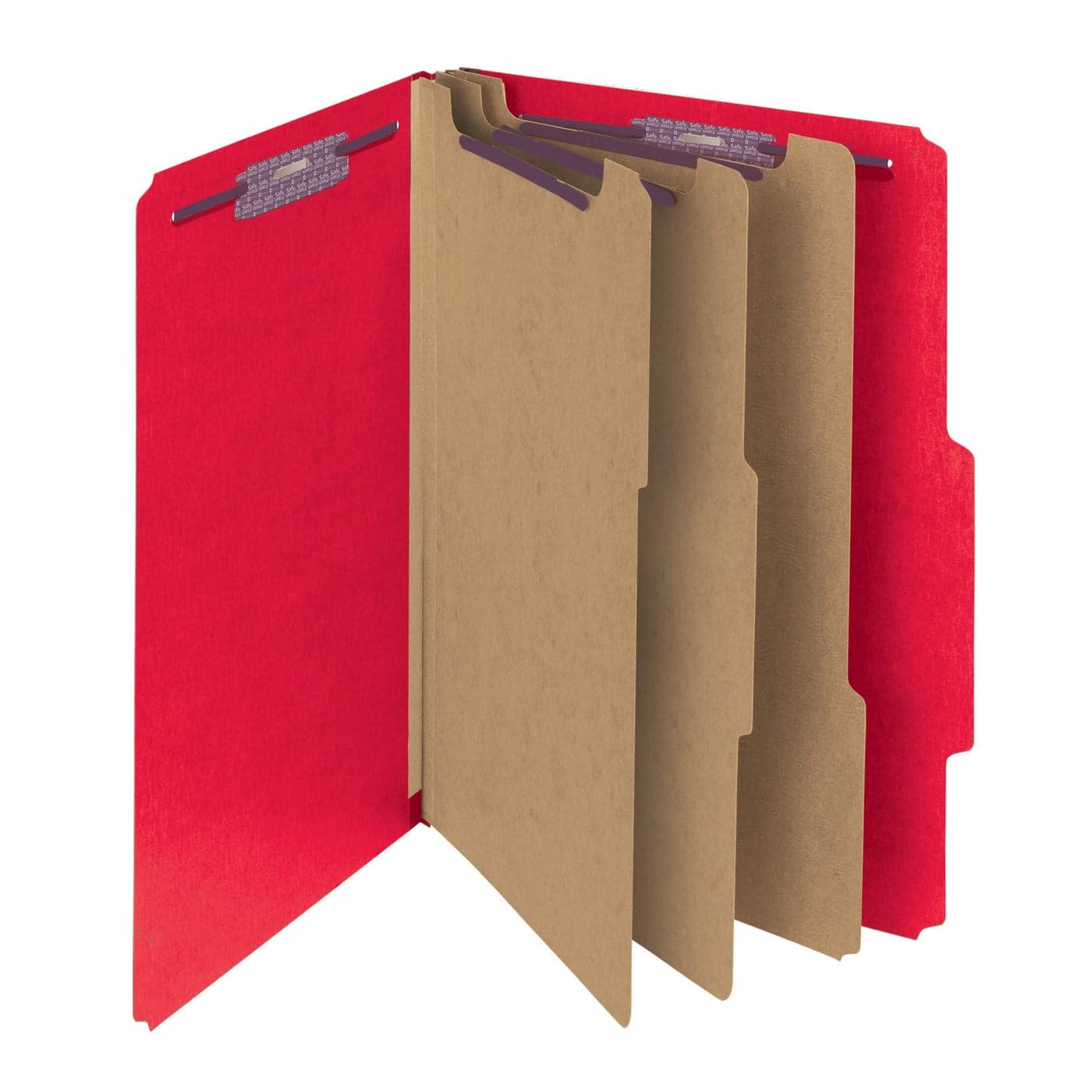 Smead Pressboard Classification File Folder with SafeSHIELD Fasteners 3 Dividers 3 Expansion Letter Size Bright Red 10 per Box 14095 Pack of 1